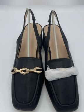 Women's Black Slingback Loafers with Gold Chain Accent